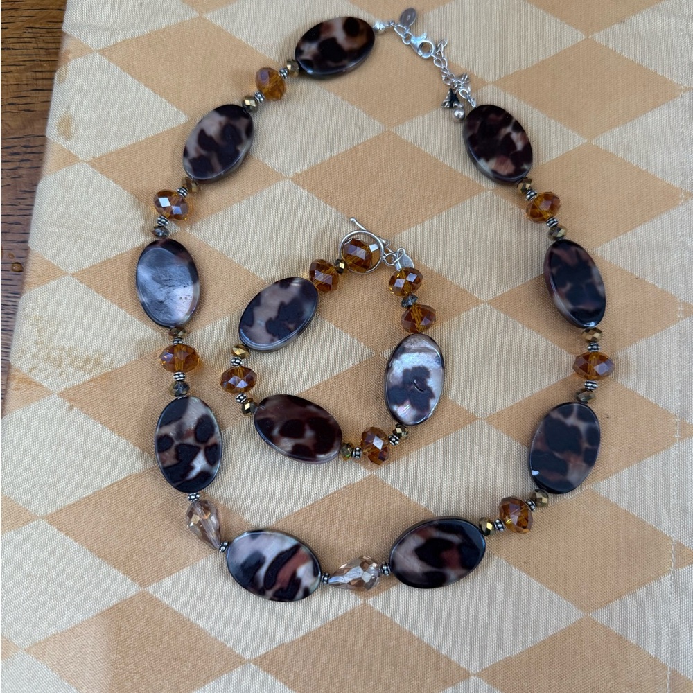 Donna Dressler 925 Silver Clasps Faux Tortoise Shell and Crystal Set